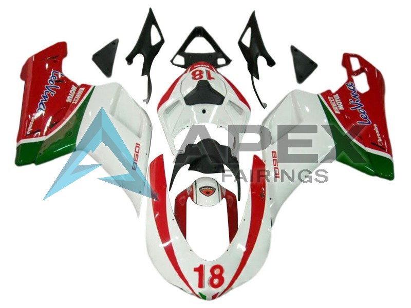 White Red Green 18 - Ducati 1098 (2007-2009) ABS Fairings | Apex Fairings