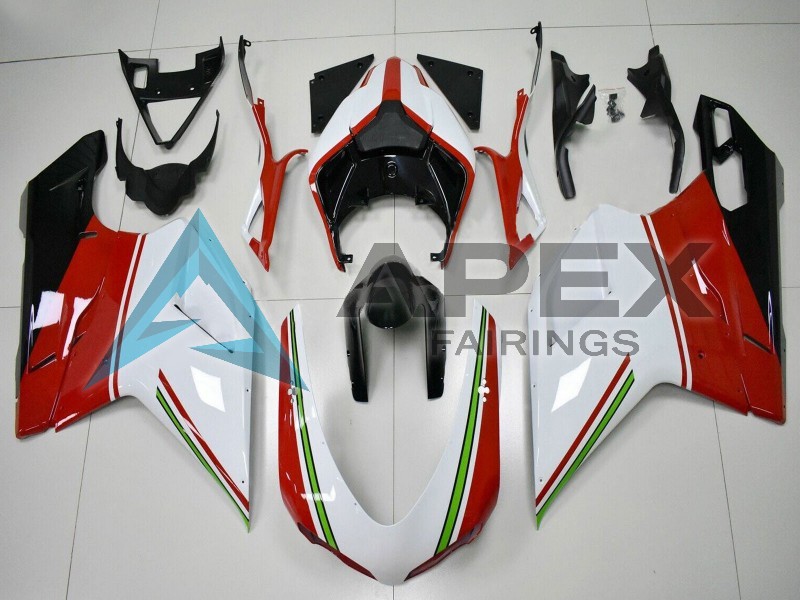 White Red Green Glossy Black - Ducati 1198 (2009-2011) ABS Fairings | Apex Fairings