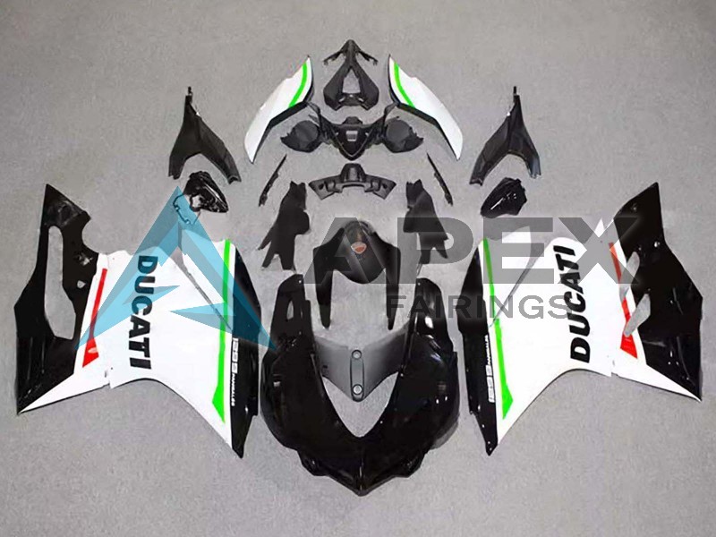 White Red Green Glossy Black - Ducati 1299 Panigale (2015-2018) ABS Fairings — Style FE28 | Apex Fairings