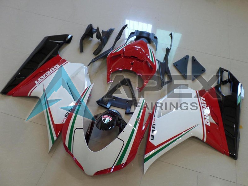 White Red Green Glossy Black - Ducati 848 (2007-2014) ABS Fairings — Style FE91 | Apex Fairings