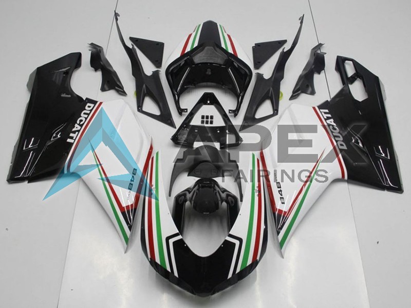 White Red Green Glossy Black - Ducati 848 (2007-2014) ABS Fairings — Style FE92 | Apex Fairings