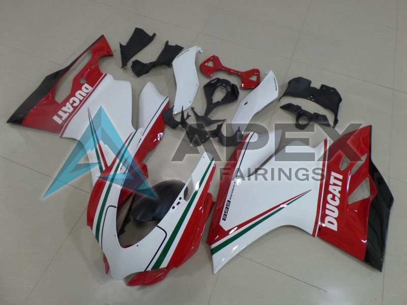 White Red Green Glossy Black - Ducati 899 Panigale (2013-2015) ABS Fairings — Style FE30 | Apex Fairings