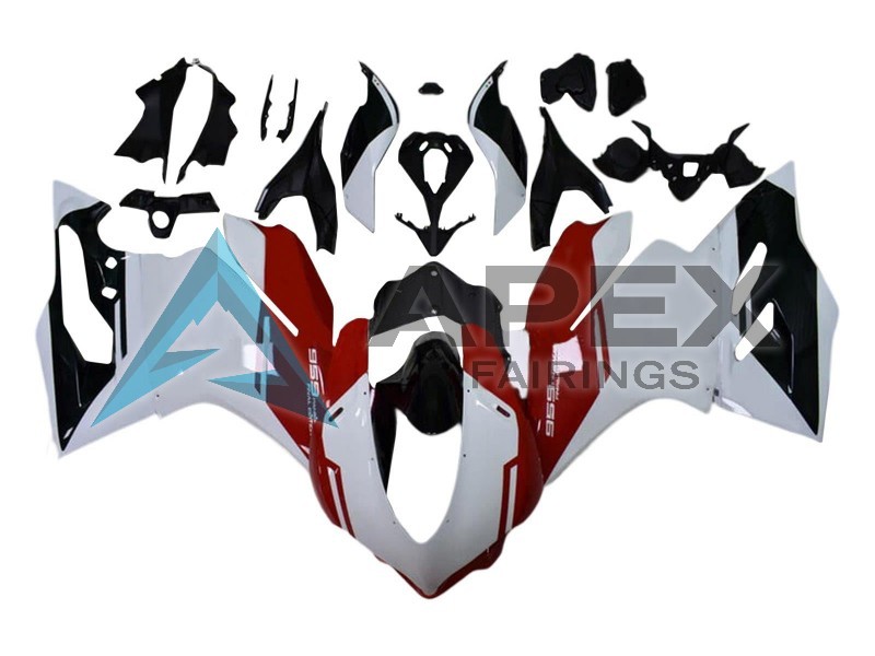 White Red Glossy Black - Ducati 959 Panigale (2016-2019) ABS Fairings — Style FE26 | Apex Fairings