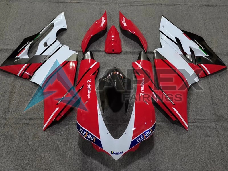 White Red Glossy Black Unibat Flex-Box - Ducati 959 Panigale (2016-2019) ABS Fairings — Style FE29 | Apex Fairings