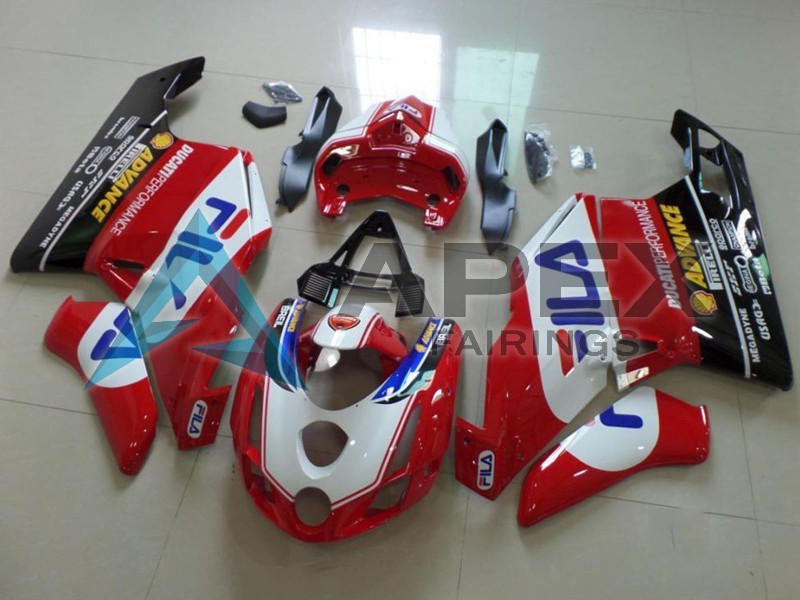 White Red Blue Glossy Black Fila - Ducati 999 (2003-2004) ABS Fairings | Apex Fairings