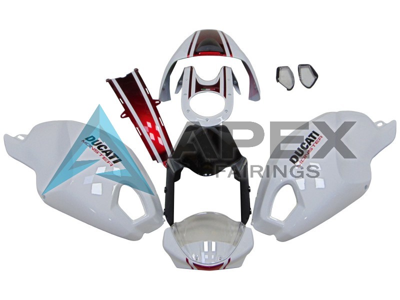 White Red Glossy Black - Ducati Monster 696 (2008-2014) ABS Fairings — Style FE35 | Apex Fairings