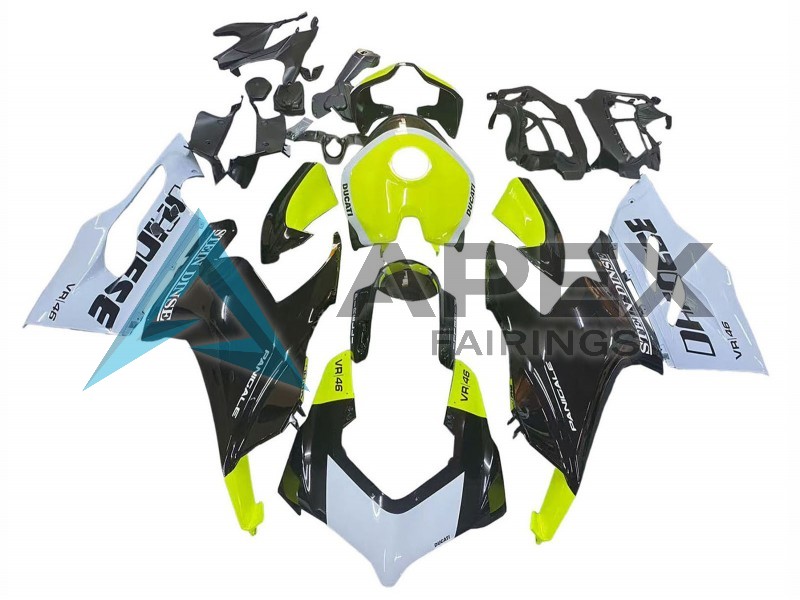 White Lime Green Glossy Black Stein Dinse VR 46 - Ducati Panigale V2 (2020-2024) ABS Fairings | Apex Fairings