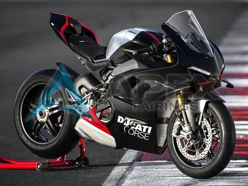 Matte Black Silver Red - Ducati Panigale V4 (2022-2024) ABS Fairings | Apex Fairings