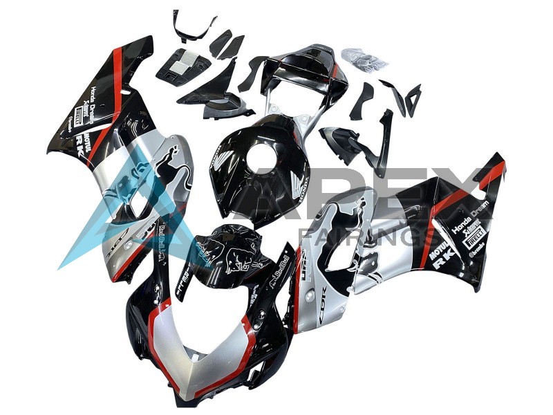 Silver Glossy Black Red Flame - Honda CBR1000RR Fireblade SC57 (2004-2005) ABS Fairings | Apex Fairings — view 2