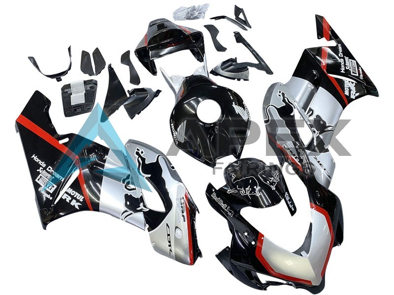 Silver Glossy Black Red Flame - Honda CBR1000RR Fireblade SC57 (2004-2005) ABS Fairings | Apex Fairings — view 3