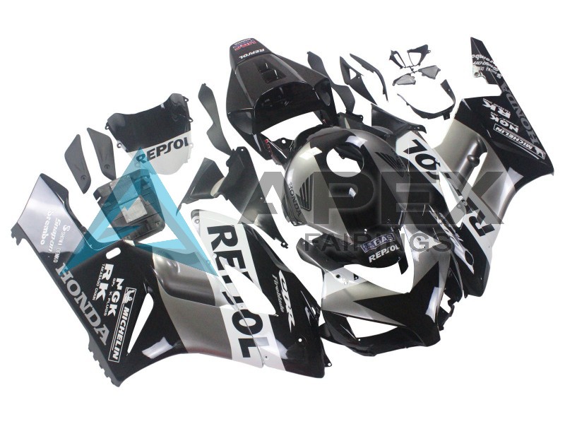 Silver White Glossy Black Repsol - Honda CBR1000RR Fireblade SC57 (2004-2005) ABS Fairings | Apex Fairings — view 2