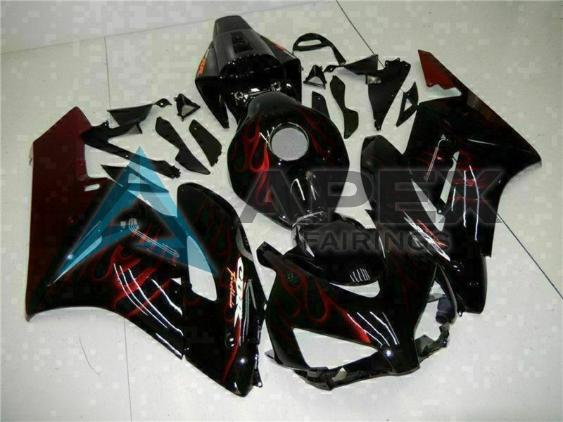 Glossy Black Red Flame - Honda CBR1000RR Fireblade SC57 (2004-2005) ABS Fairings | Apex Fairings — view 2