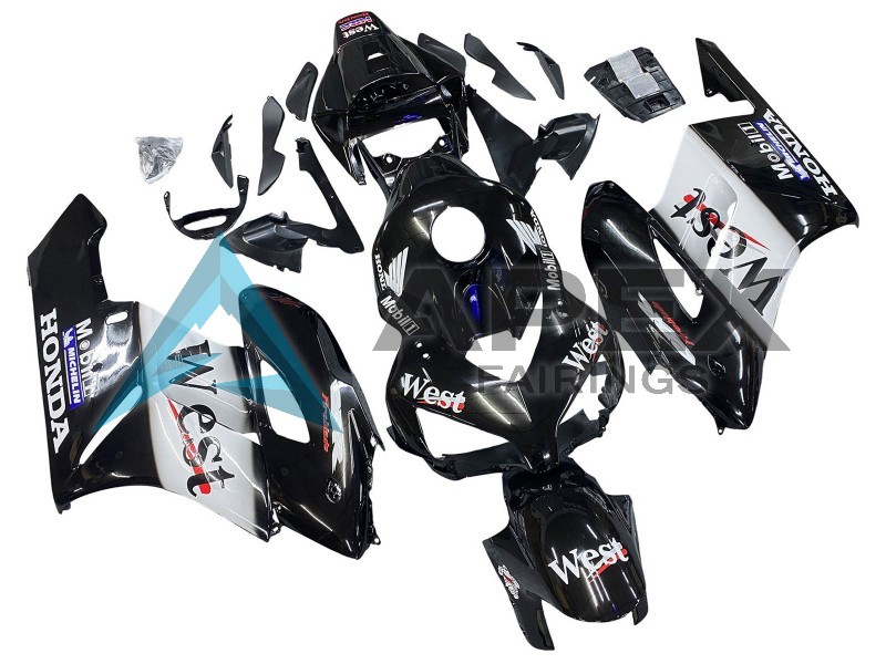 Glossy Black White West - Honda CBR1000RR Fireblade SC57 (2004-2005) ABS Fairings | Apex Fairings — view 2