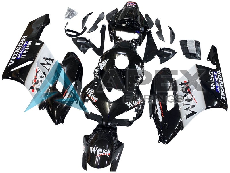 Glossy Black White West - Honda CBR1000RR Fireblade SC57 (2004-2005) ABS Fairings | Apex Fairings — view 3