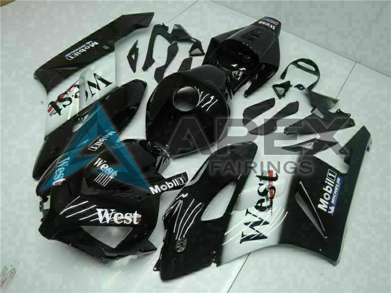 Glossy Black White West Mobil Michelin - Honda CBR1000RR Fireblade SC57 (2004-2005) ABS Fairings | Apex Fairings — view 2