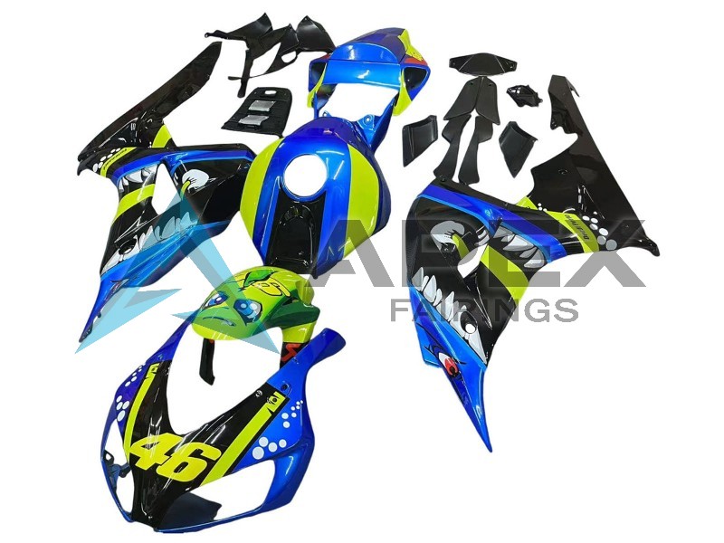 Blue Fluorescent Green Glossy Black Shark 46 - Honda CBR1000RR Fireblade SC57 II (2006-2007) ABS Fairings | Apex Fairings — view 3