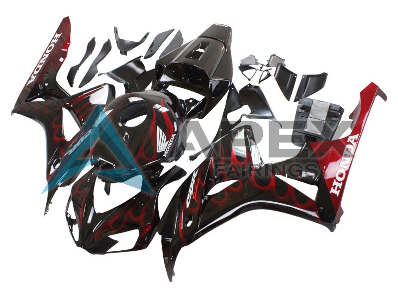 Glossy Black Red Flame - Honda CBR1000RR Fireblade SC57 II (2006-2007) ABS Fairings | Apex Fairings — view 2