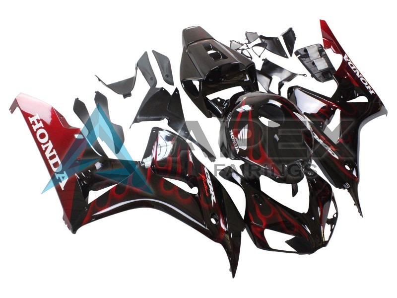 Glossy Black Red Flame - Honda CBR1000RR Fireblade SC57 II (2006-2007) ABS Fairings | Apex Fairings — view 4