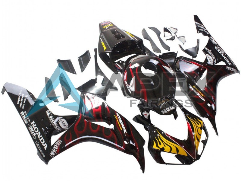 Glossy Black Yellow Red Flame - Honda CBR1000RR Fireblade SC57 II (2006-2007) ABS Fairings | Apex Fairings — view 2