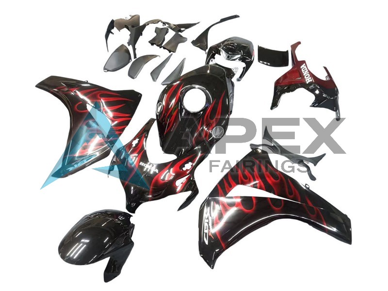 Glossy Black Red Flame - Honda CBR1000RR Fireblade SC59 (2008-2011) ABS Fairings | Apex Fairings — view 3