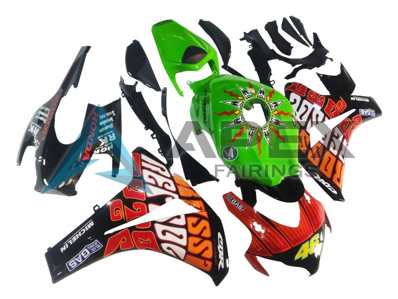 Green Orange Glossy Black Rossi Michelin 46 - Honda CBR1000RR Fireblade SC59 (2008-2011) ABS Fairings | Apex Fairings — view 3