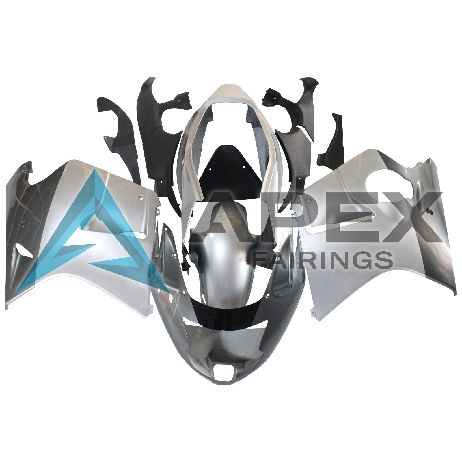 Glossy Sliver & Black - Honda CBR1100XX SuperBlackBird (1996-2007) ABS Fairings | Apex Fairings