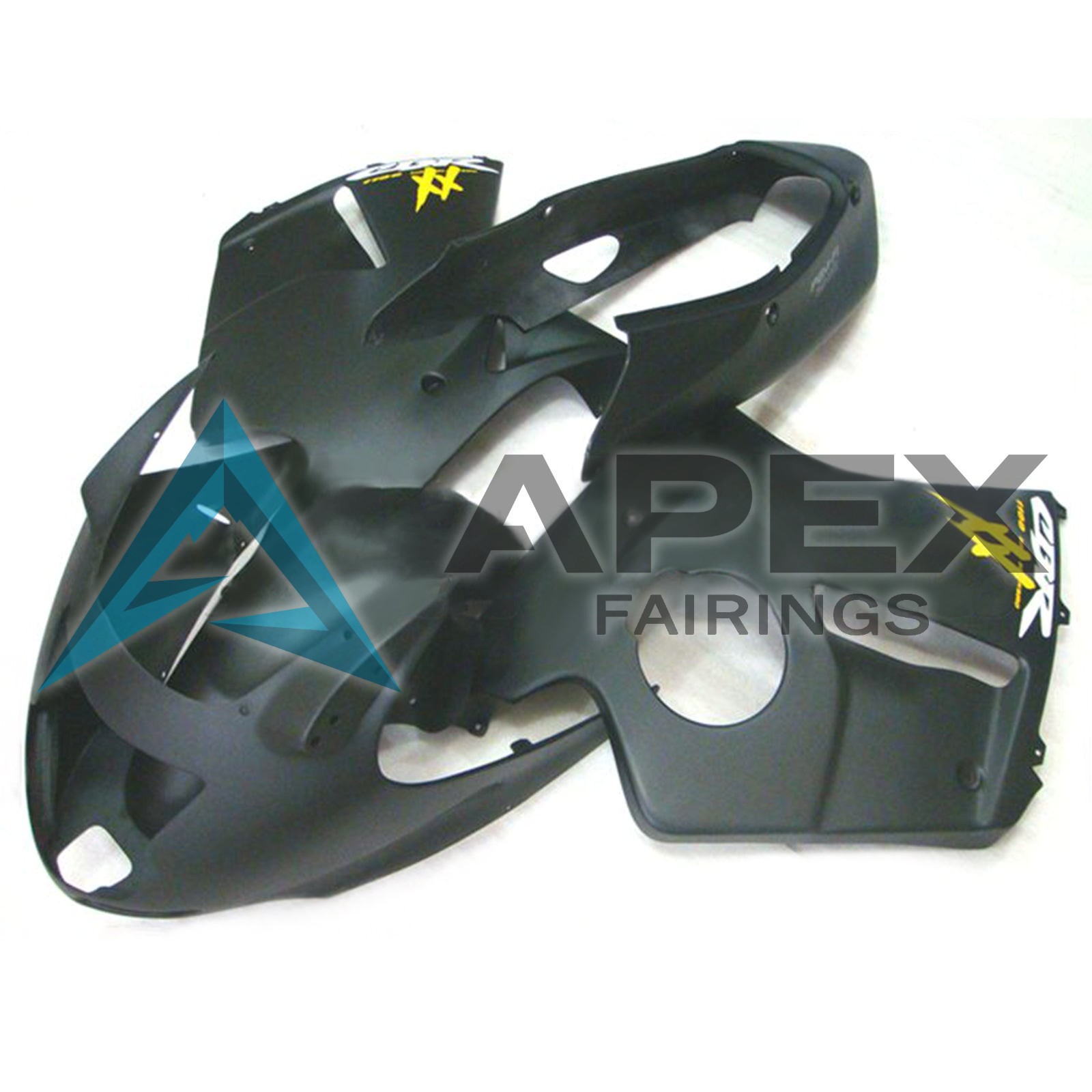 Matte Black with CBR White Logo and Yellow XX - Honda CBR1100XX SuperBlackBird (1996-2007) ABS Fairings | Apex Fairings