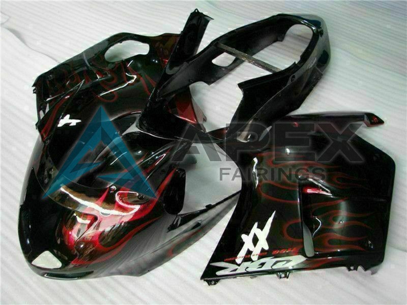 Glossy Black Red Flame  - Honda CBR1100XX Super Blackbird SC35 (1996-2007) ABS Fairings | Apex Fairings — view 2
