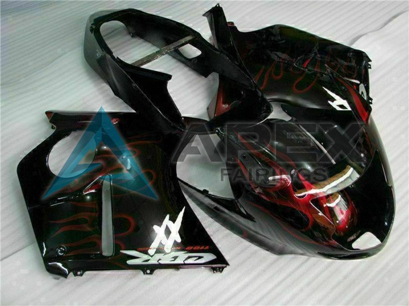 Glossy Black Red Flame  - Honda CBR1100XX Super Blackbird SC35 (1996-2007) ABS Fairings | Apex Fairings — view 3