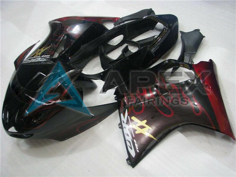 Glossy Black Red Flame  - Honda CBR1100XX Super Blackbird SC35 (1996-2007) ABS Fairings | Apex Fairings — view 2