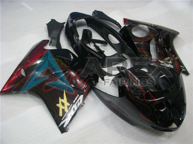 Glossy Black Red Flame  - Honda CBR1100XX Super Blackbird SC35 (1996-2007) ABS Fairings | Apex Fairings — view 3