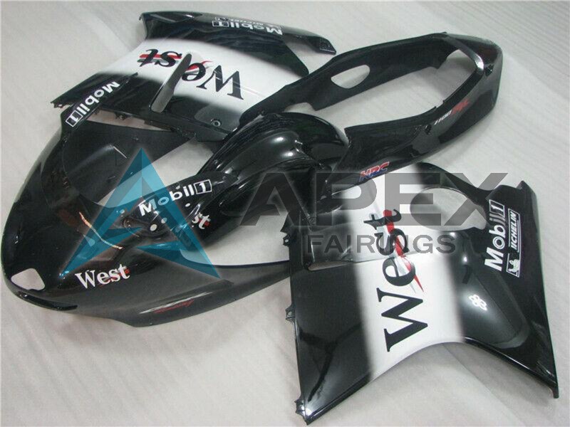 Glossy Black White West - Honda CBR1100XX Super Blackbird SC35 (1996-2007) ABS Fairings | Apex Fairings — view 2