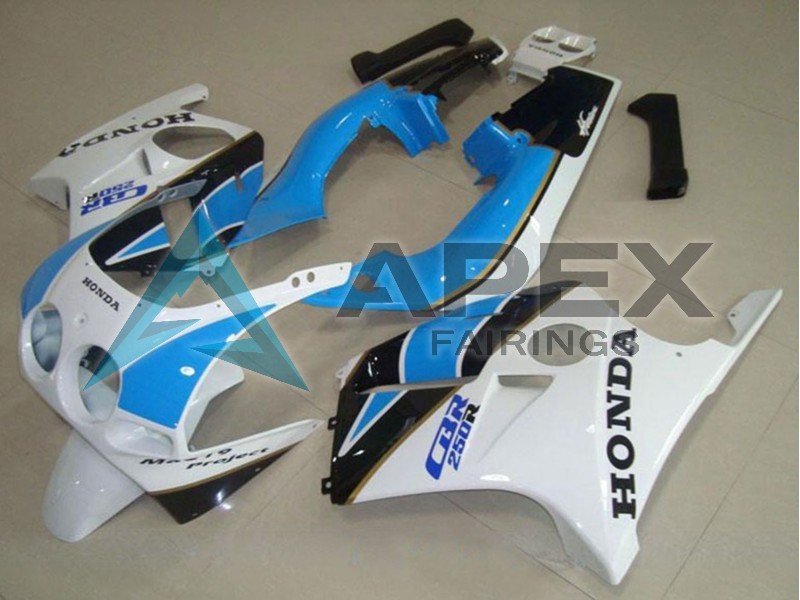 White Light Blue Glossy Black - Honda CBR250R MC19 (1988-1989) ABS Fairings — Style FE16 | Apex Fairings