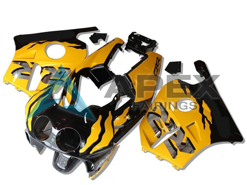 Yellow Glossy Black - Honda CBR250RR MC22 (1990-1996) ABS Fairings — Style FE57 | Apex Fairings