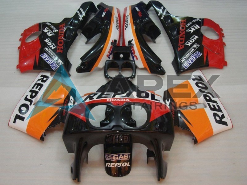 Orange White Red Glossy Black Repsol HRC - Honda CBR400RR NC29 (1990-1999) ABS Fairings | Apex Fairings