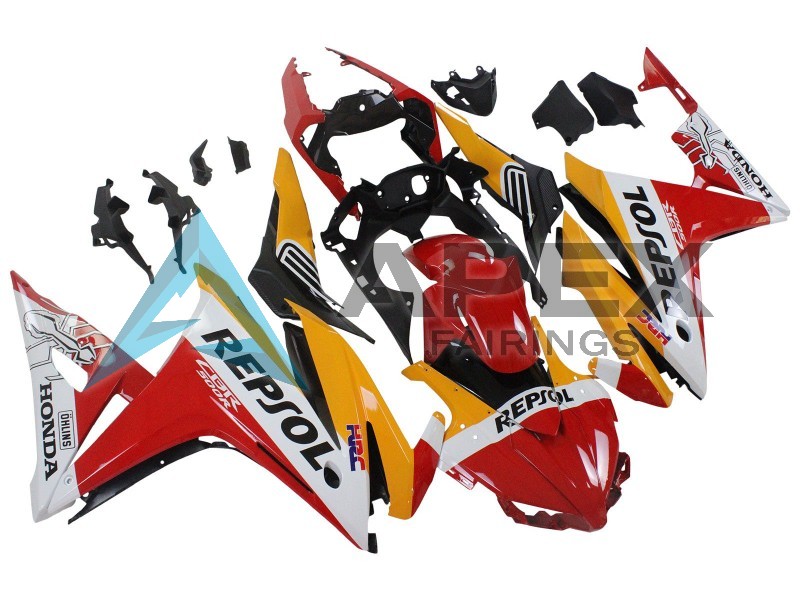 Yellow White Red Repsol HRC - Honda CBR500R (2016-2018) ABS Fairings | Apex Fairings — view 2