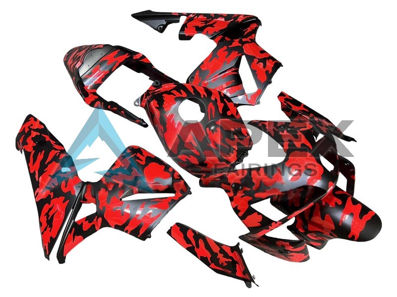 Black Red Grey Camouflage - Honda CBR600RR (2003-2004) ABS Fairings | Apex Fairings — view 2