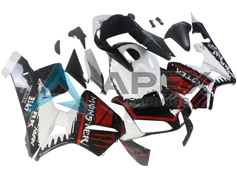 White Red Glossy Black Monster - Honda CBR600RR (2003-2004) ABS Fairings | Apex Fairings — view 2