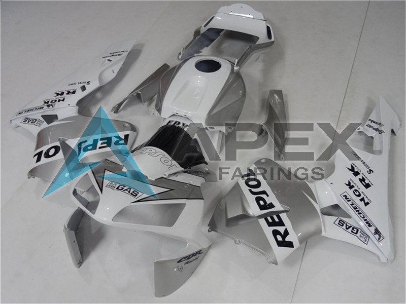 White Silver Black Repsol - Honda CBR600RR (2003-2004) ABS Fairings | Apex Fairings — view 3