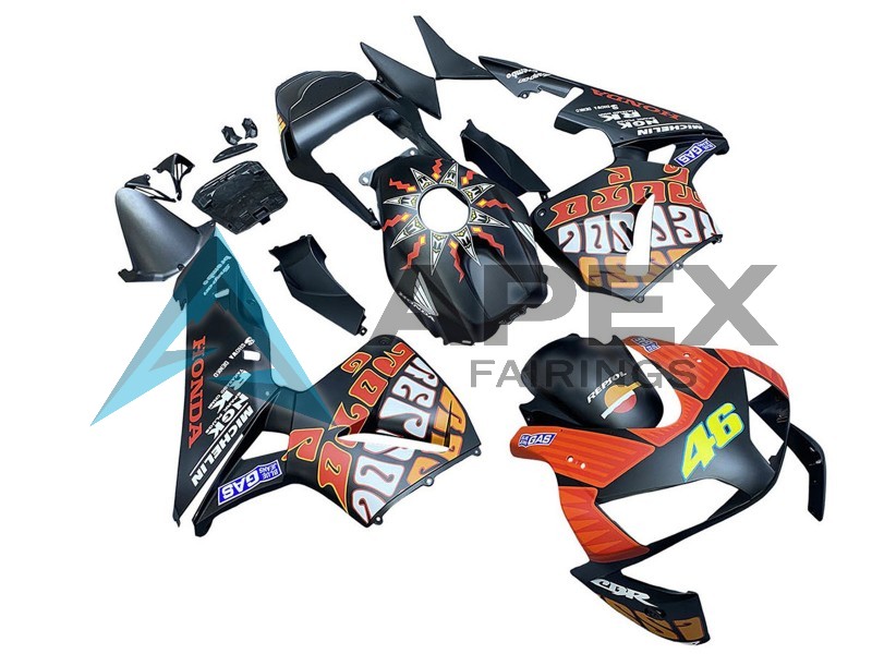 Matte Black Orange Repsol Rossi 46 - Honda CBR600RR (2003-2004) ABS Fairings | Apex Fairings — view 3