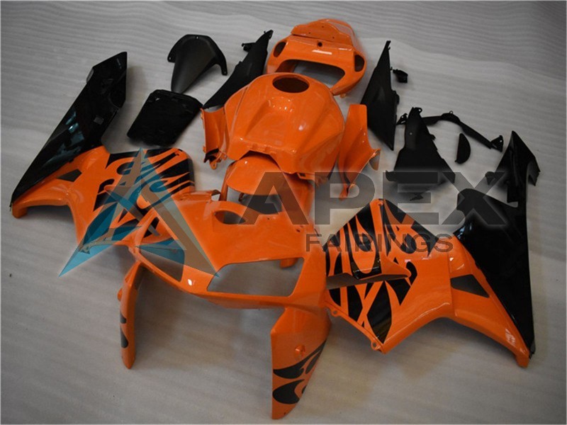 Orange Black Flame - Honda CBR600RR (2005-2006) ABS Fairings | Apex Fairings — view 3