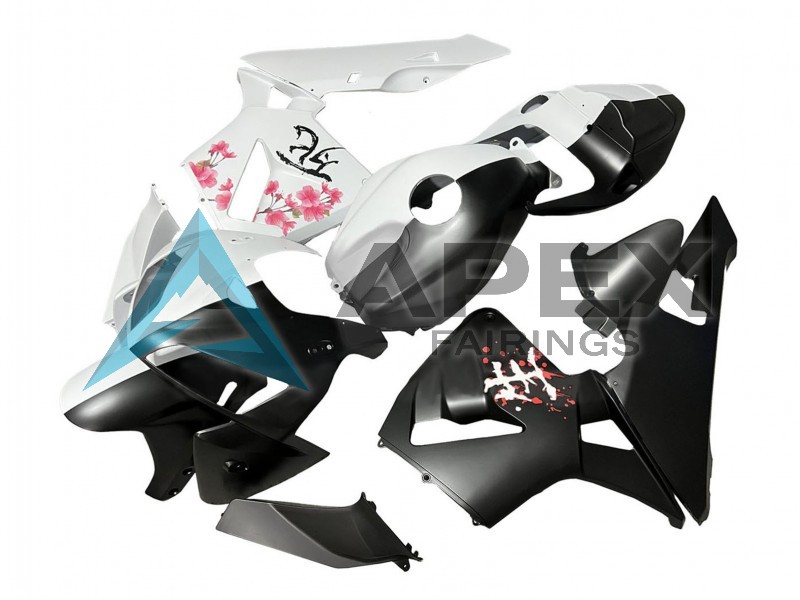 Black White with Cherry Blossom - Honda CBR600RR (2005-2006) ABS Fairings | Apex Fairings — view 2