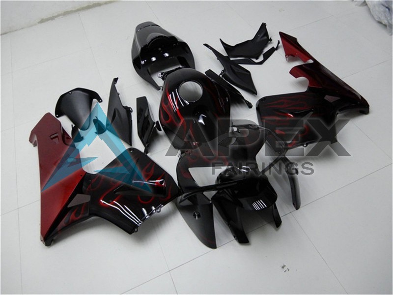 Glossy Black Red Flame  - Honda CBR600RR (2005-2006) ABS Fairings | Apex Fairings — view 2