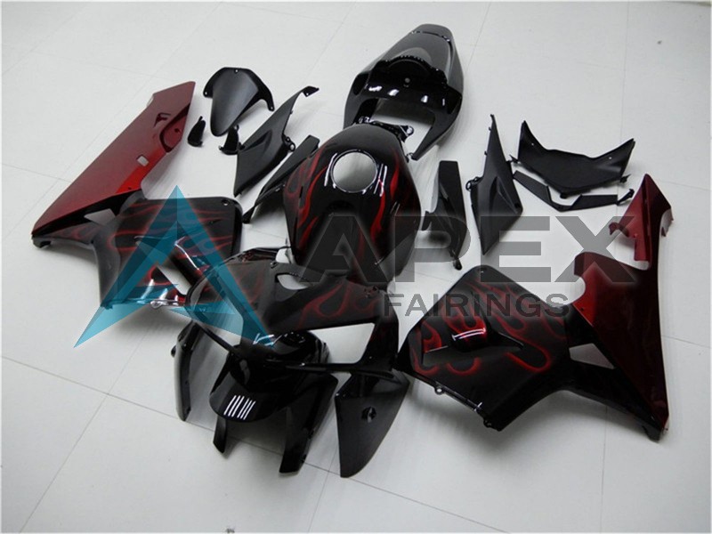 Glossy Black Red Flame  - Honda CBR600RR (2005-2006) ABS Fairings | Apex Fairings — view 3