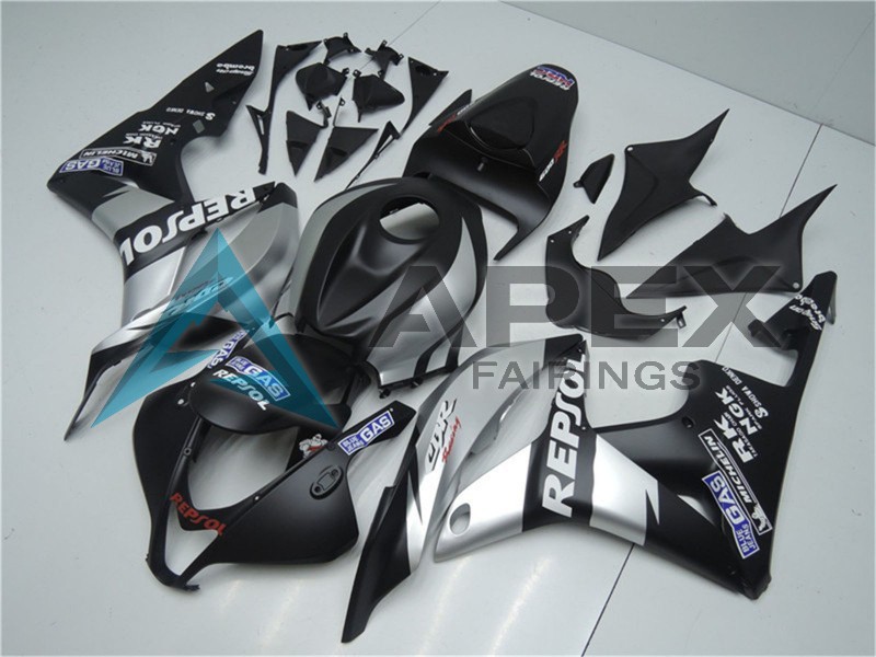 Matte Black Silver Grey Repsol - Honda CBR600RR (2007-2008) ABS Fairings | Apex Fairings — view 2