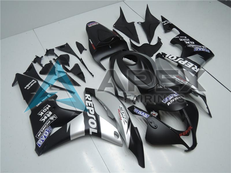 Matte Black Silver Grey Repsol - Honda CBR600RR (2007-2008) ABS Fairings | Apex Fairings — view 3