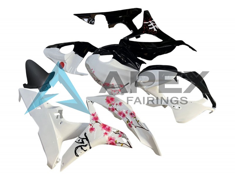 White Cherry Blossom Glossy Black Split - Honda CBR600RR (2007-2008) ABS Fairings | Apex Fairings — view 3