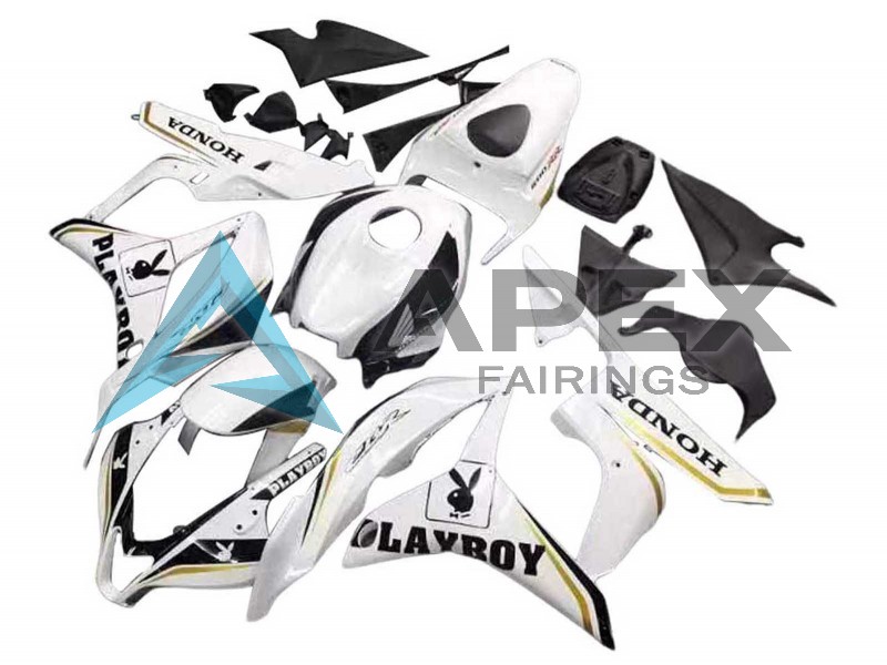 White Gold Glossy Black Playboy - Honda CBR600RR (2007-2008) ABS Fairings | Apex Fairings — view 2