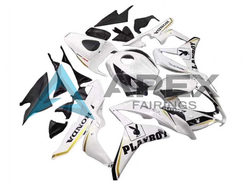 White Gold Glossy Black Playboy - Honda CBR600RR (2007-2008) ABS Fairings | Apex Fairings — view 3