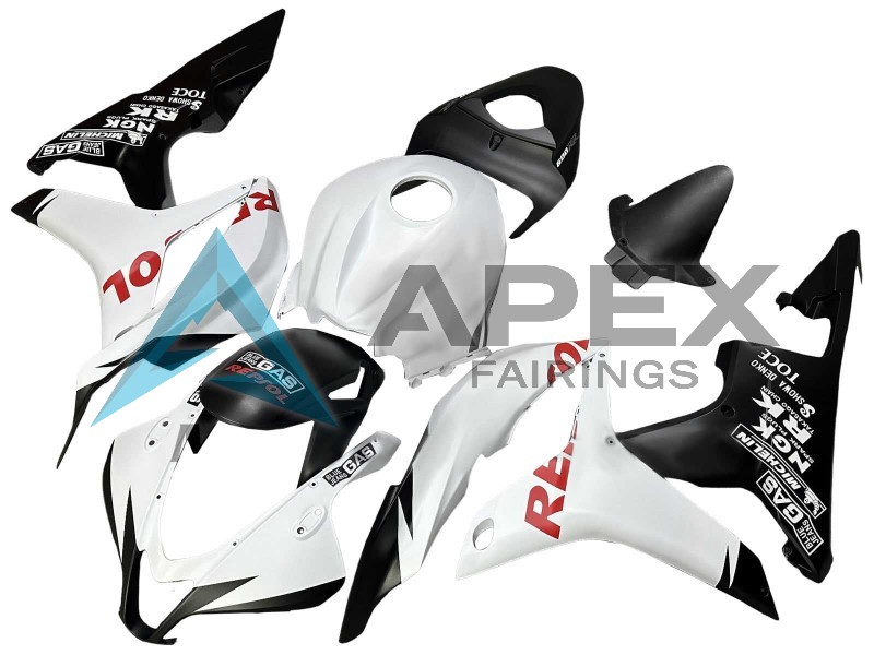 White Matte Black Red Repsol - Honda CBR600RR (2007-2008) ABS Fairings | Apex Fairings — view 2